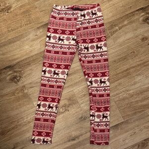 Cozy Red & Cream Holiday Leggings with soft lining inside